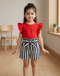2 pcs Baby girl red top with black lining short