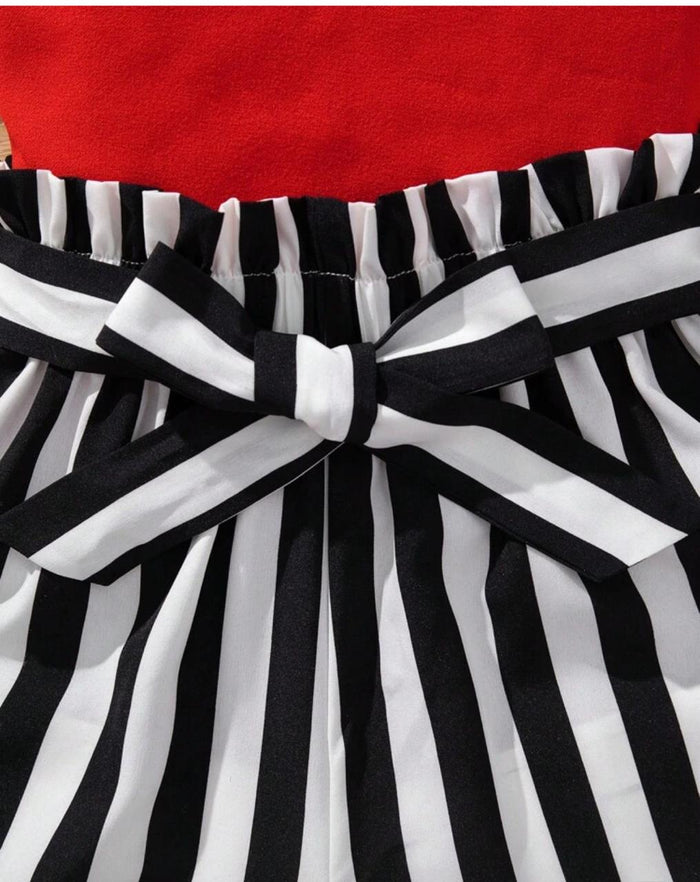 2 pcs Baby girl red top with black lining short