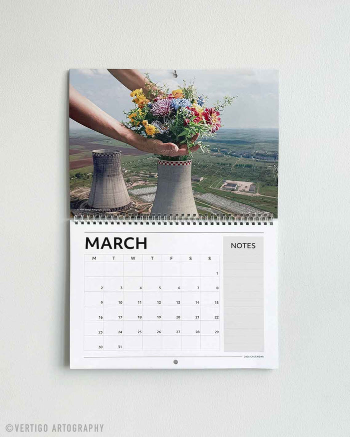 A4 2026 aesthetic calendar featuring expressive surreal collage scenes, offering colour-rich artwork for modern wall decor.