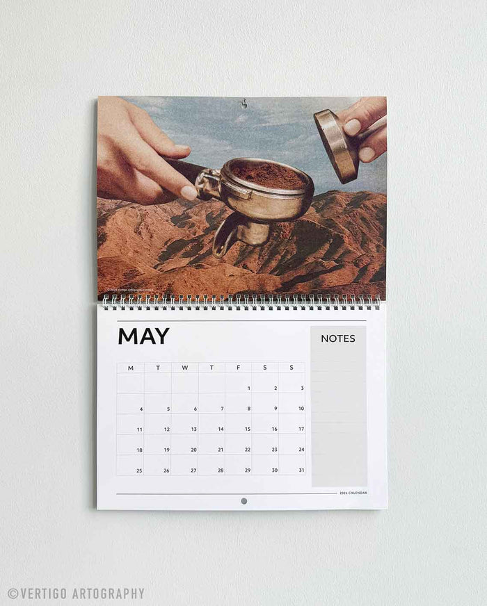 Unique 2026 art print calendar showcasing curated collage illustrations that follow the seasonal flow of the year.