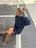 Wide Cuffed Sleeve Button Down Denim Dress