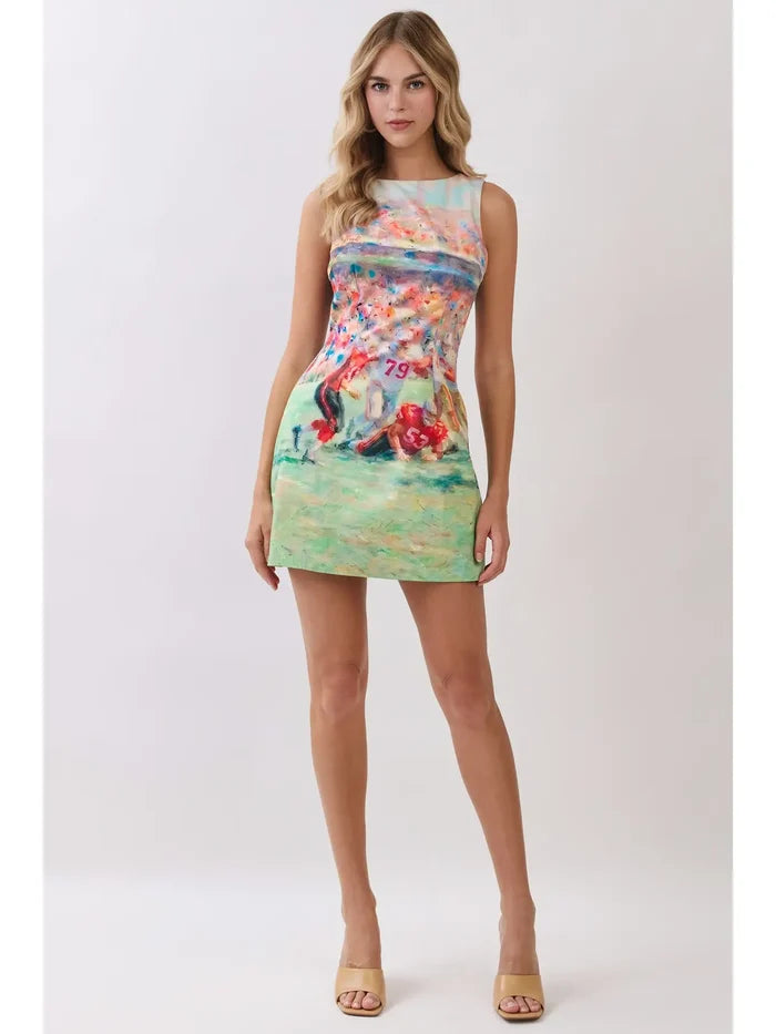 Abstract Football Print Open Back Mini Dress