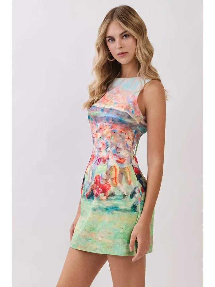 Abstract Football Print Open Back Mini Dress