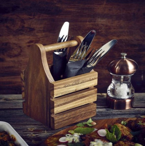 Acacia Wood Cutlery Holder 10cm x 10cm x 20cm