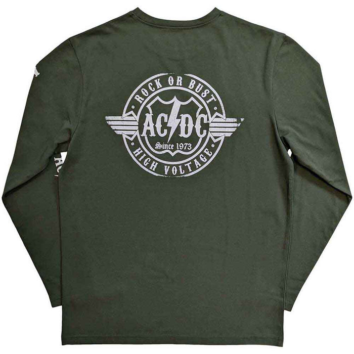 AC/DC Unisex Long Sleeve T Shirt - Rock or Bust (BACK & SLEEVE PRINT) Amplified