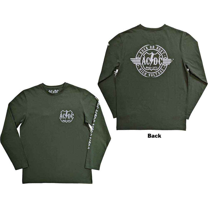 AC/DC Unisex Long Sleeve T Shirt - Rock or Bust (BACK & SLEEVE PRINT) Amplified