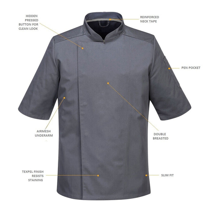 Airback Pro Chefs Jacket **Short Sleeves** Grey
