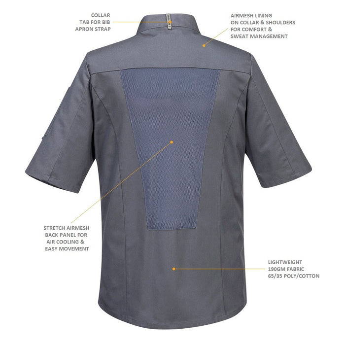 Airback Pro Chefs Jacket **Short Sleeves** Grey