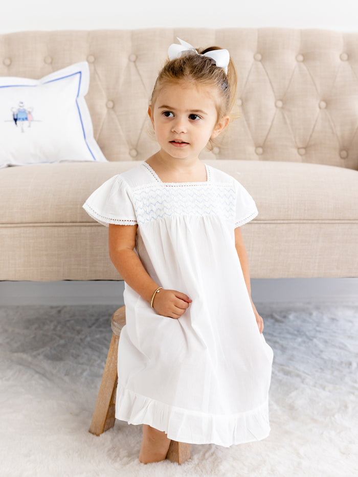 Amelia White Cotton Dress, Smocked