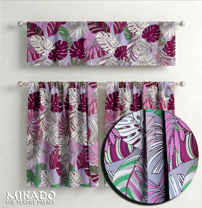 Aralia Blackout Kitchen Curtain | Monstera (Buy 1 Get 1 Free)