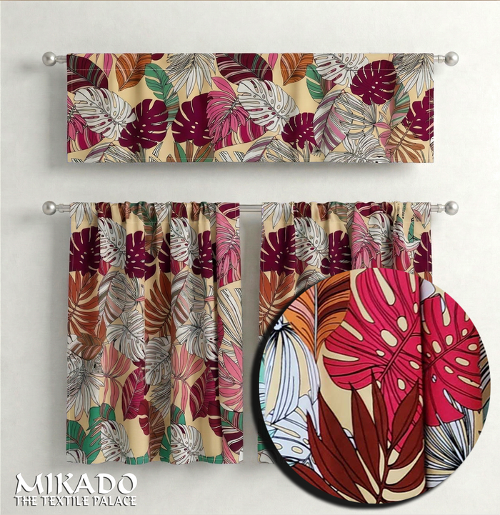 Aralia Blackout Kitchen Curtain | Monstera (Buy 1 Get 1 Free)
