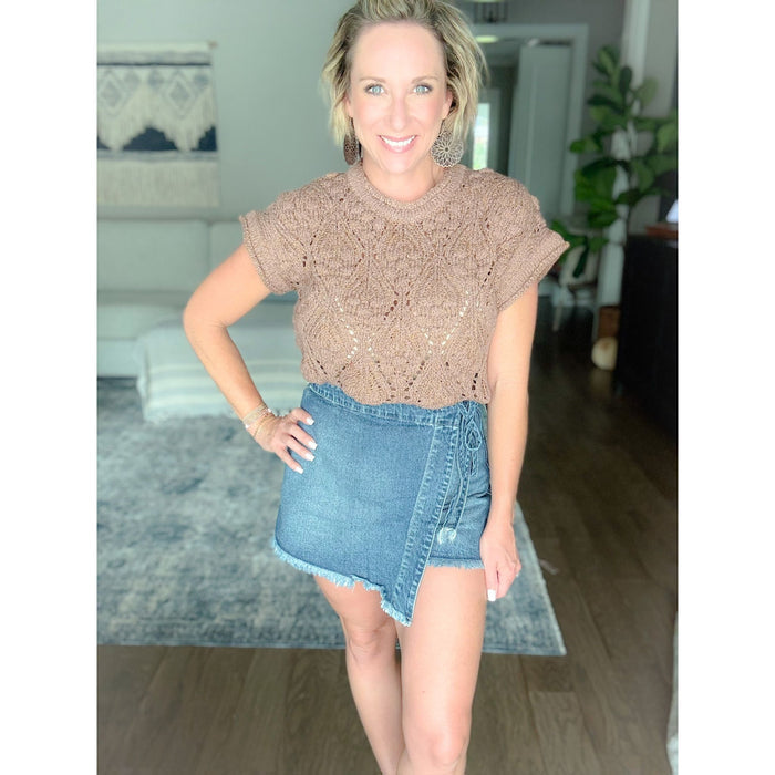 women's boutique sweater brown front