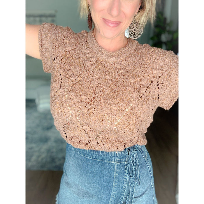 women's boutique sweater brown close up