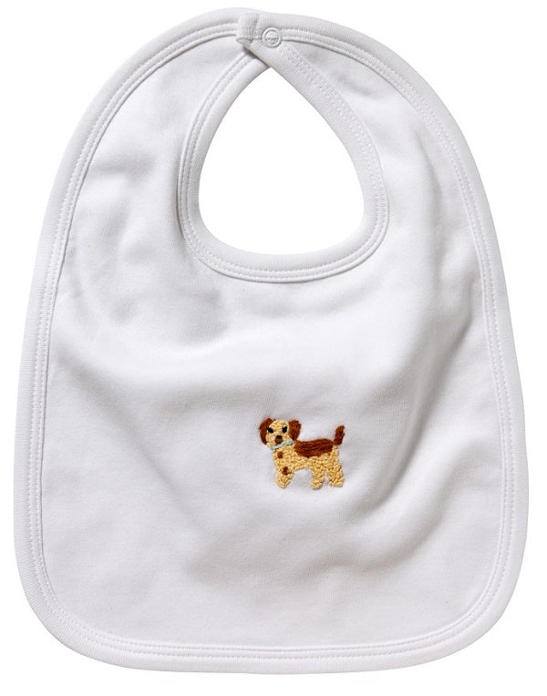 Baby Bib - White Combed Cotton, Embroidered