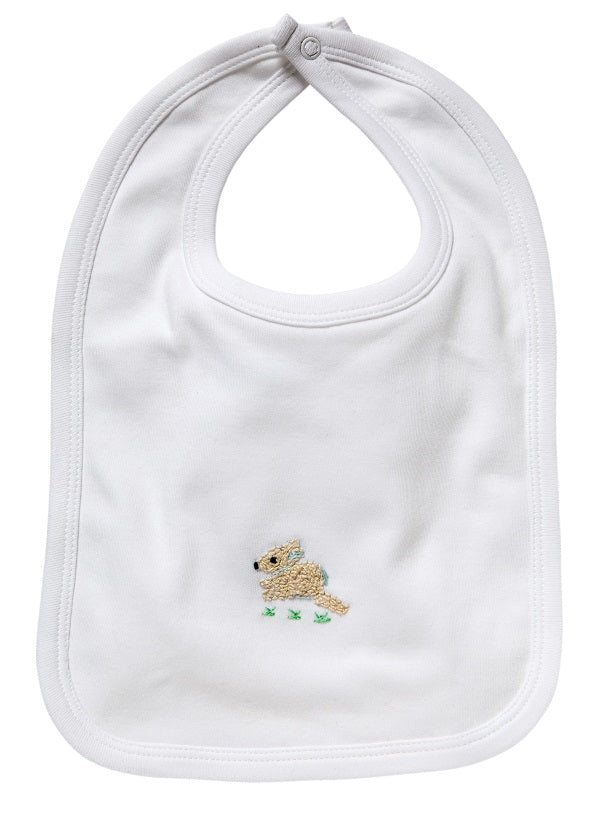 Baby Bib - White Combed Cotton, Embroidered