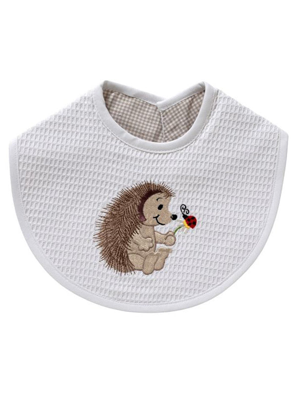 Baby Bib - White Waffle Weave, Gingham Lining, Embroidered
