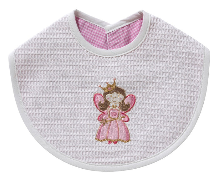Baby Bib - White Waffle Weave, Gingham Lining, Embroidered