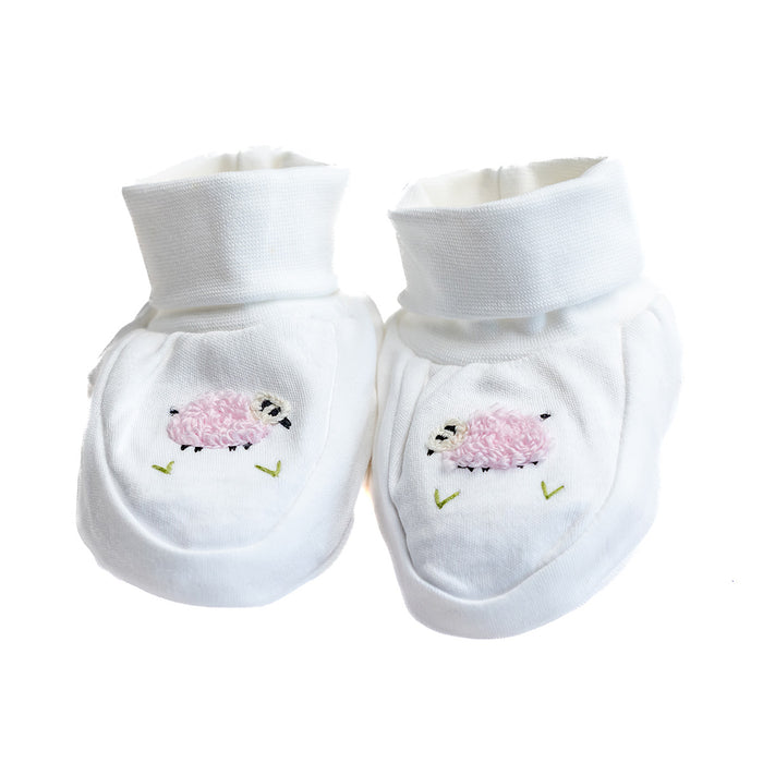 Baby Booties, Combed Cotton, Embroidered Blue Sheep