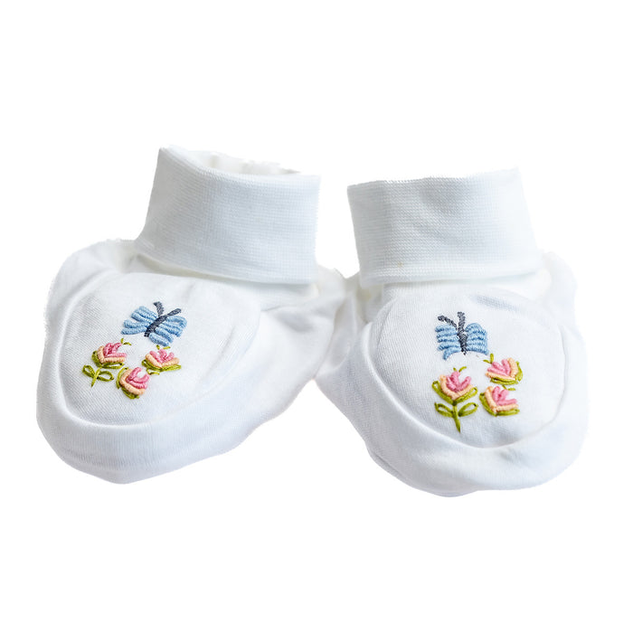 Baby Booties, Combed Cotton, Embroidered Blue Sheep