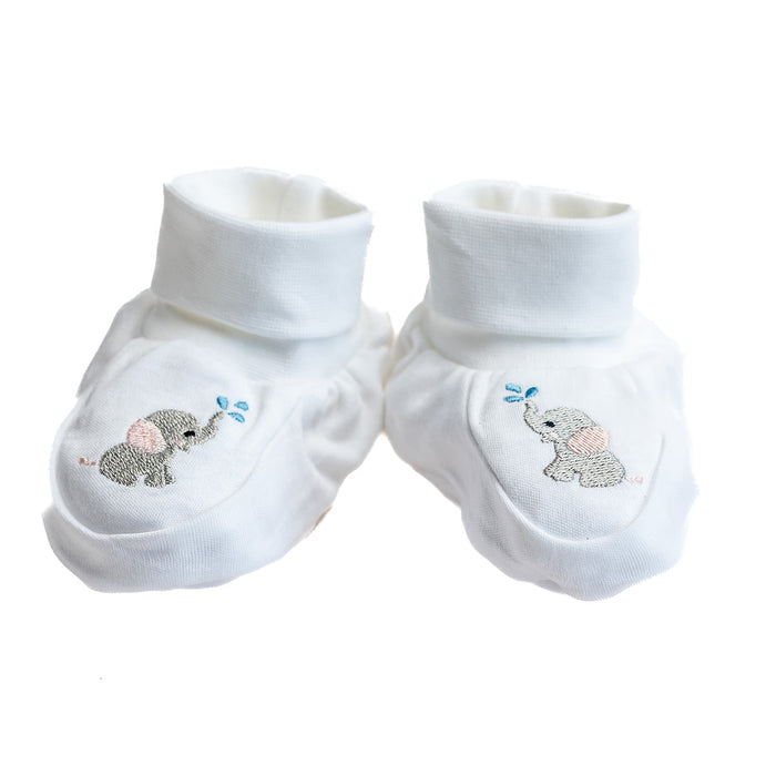 Baby Booties, Combed Cotton, Embroidered Blue Sheep