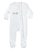 Baby Footie, Combed Cotton, Embroidered Blue Sheep