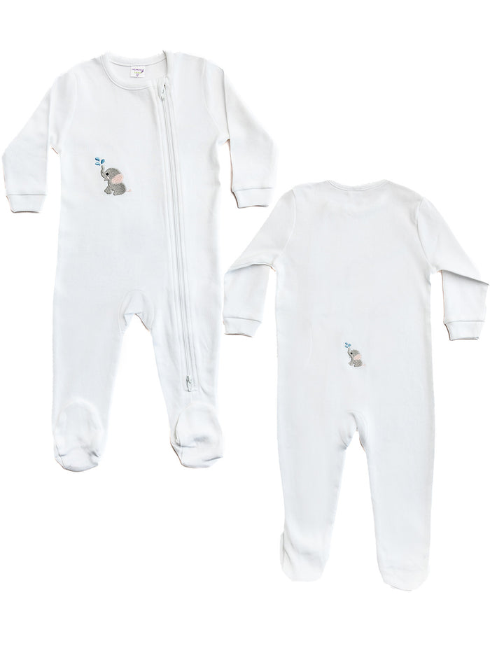 Baby Footie, Combed Cotton, Embroidered Blue Sheep