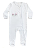 Baby Footie, Combed Cotton, Embroidered Pink Sheep