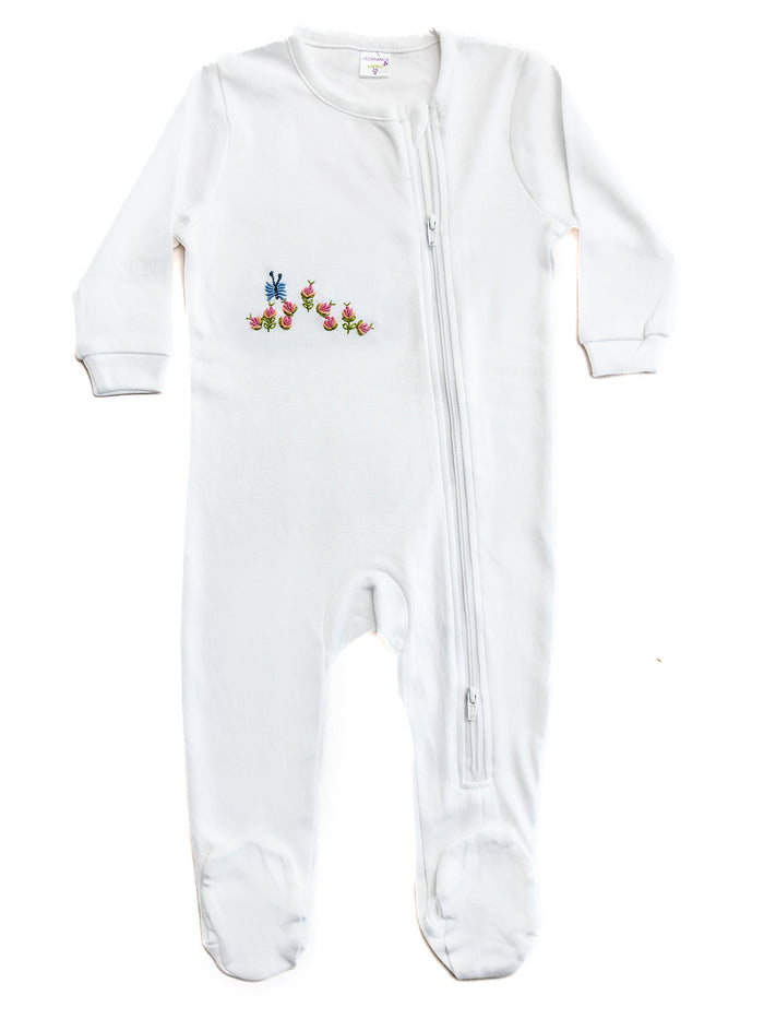 Baby Footie, Combed Cotton, Embroidered Pink Sheep