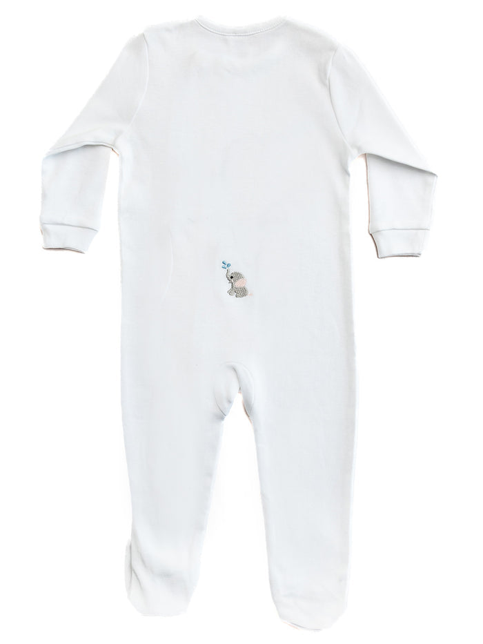 Baby Footie, Combed Cotton, Embroidered Pink Sheep