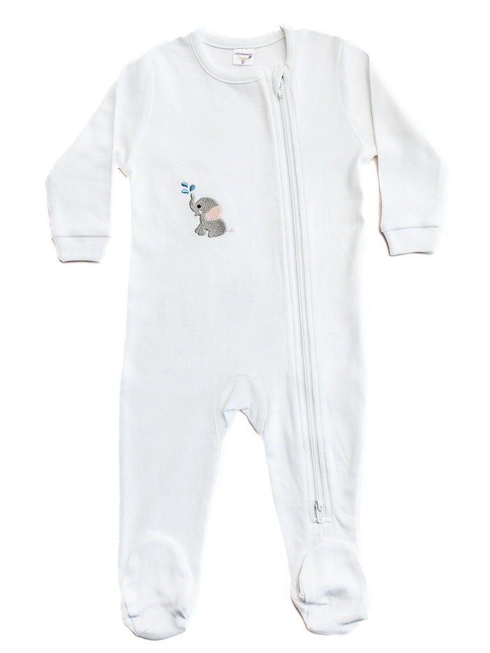 Baby Footie, Combed Cotton, Embroidered Pink Sheep