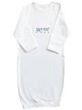 Baby Gown, Combed Cotton, Embroidered Blue Sheep
