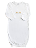 Baby Gown, Combed Cotton, Embroidered Cream Sheep