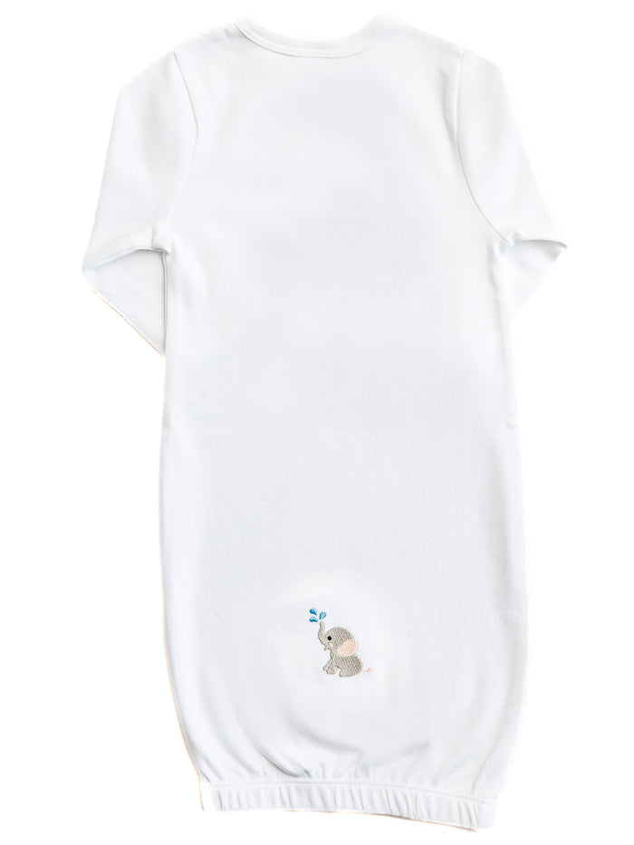 Baby Gown, Combed Cotton, Embroidered Splash Elephant