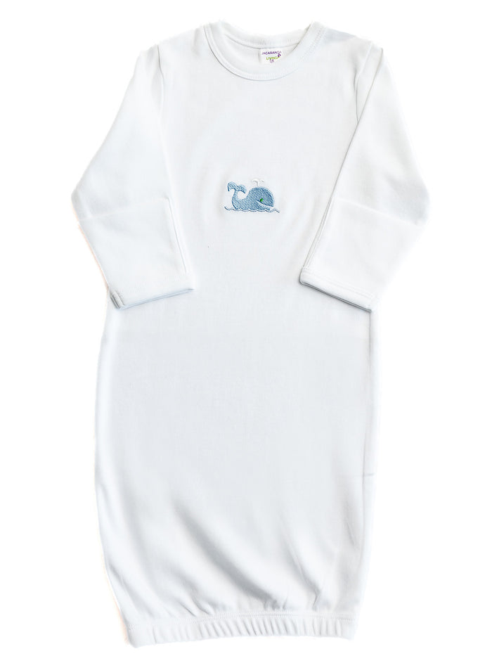 Baby Gown, Combed Cotton, Embroidered Willy Whale