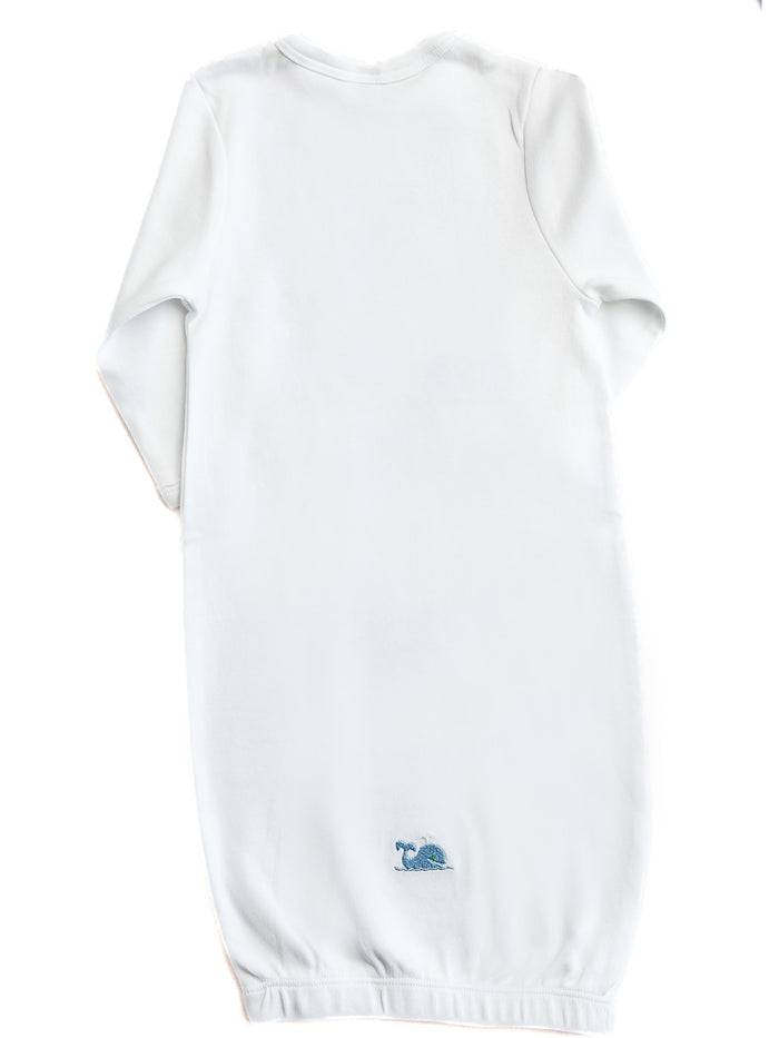 Baby Gown, Combed Cotton, Embroidered Willy Whale