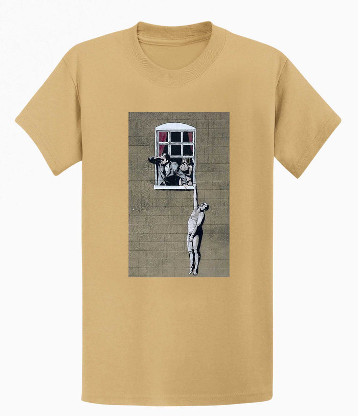 Banksy Men's T-shirt - Naked Man Hanging Banksy-Apparel