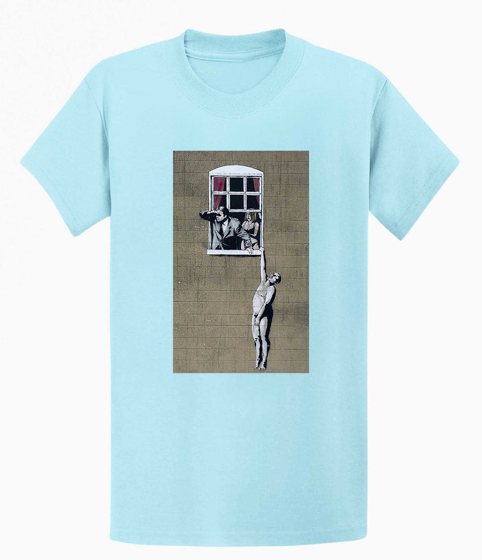 Banksy Men's T-shirt - Naked Man Hanging Banksy-Apparel