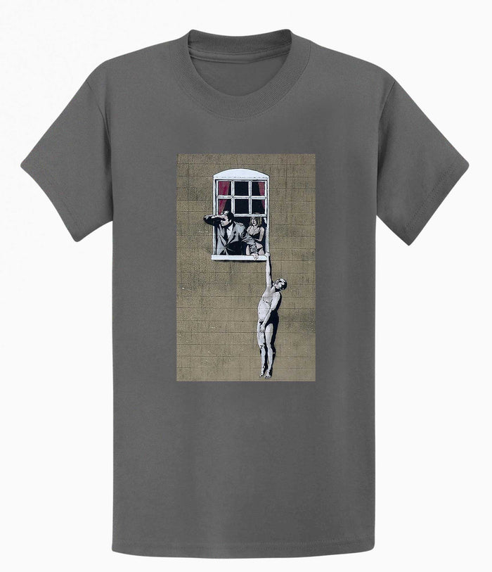 Banksy Men's T-shirt - Naked Man Hanging Banksy-Apparel