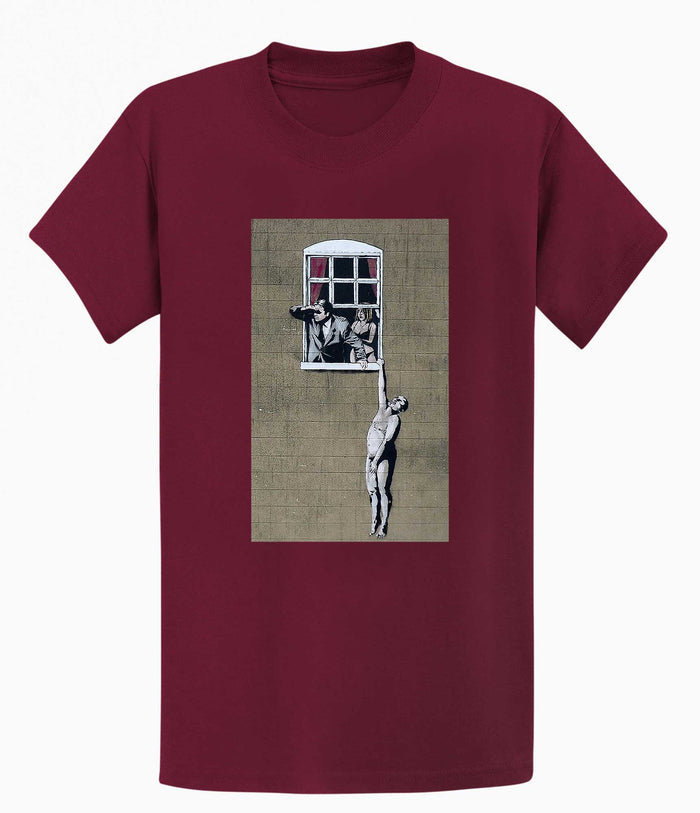 Banksy Men's T-shirt - Naked Man Hanging Banksy-Apparel