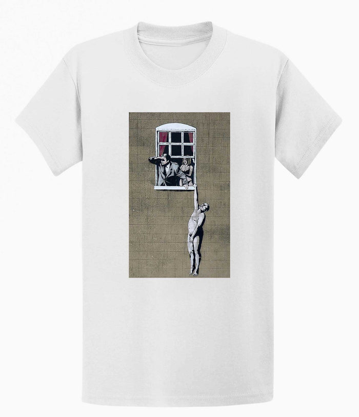 Banksy Men's T-shirt - Naked Man Hanging Banksy-Apparel