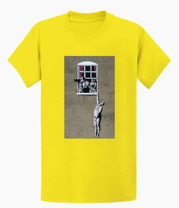 Banksy Men's T-shirt - Naked Man Hanging Banksy-Apparel