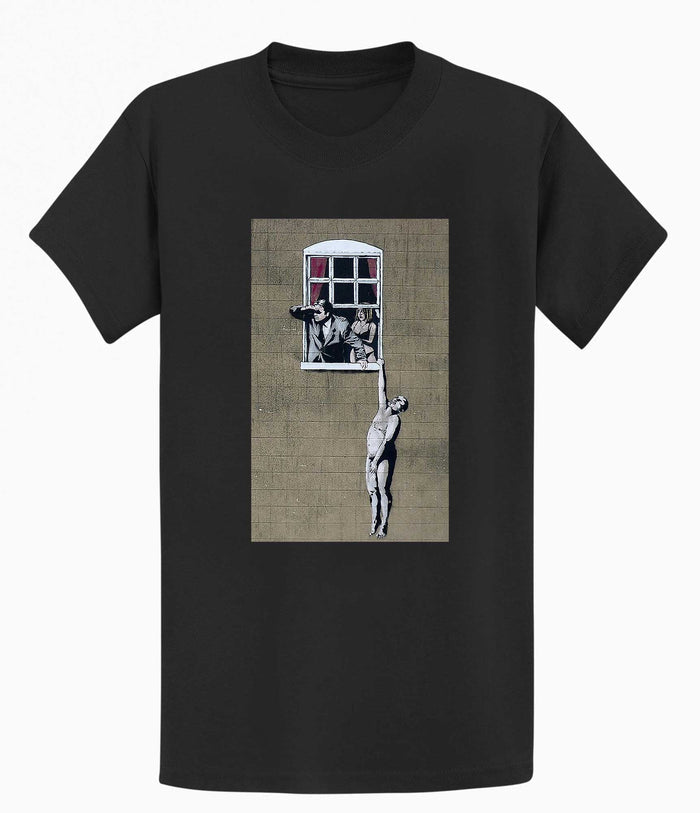 Banksy Men's T-shirt - Naked Man Hanging Banksy-Apparel