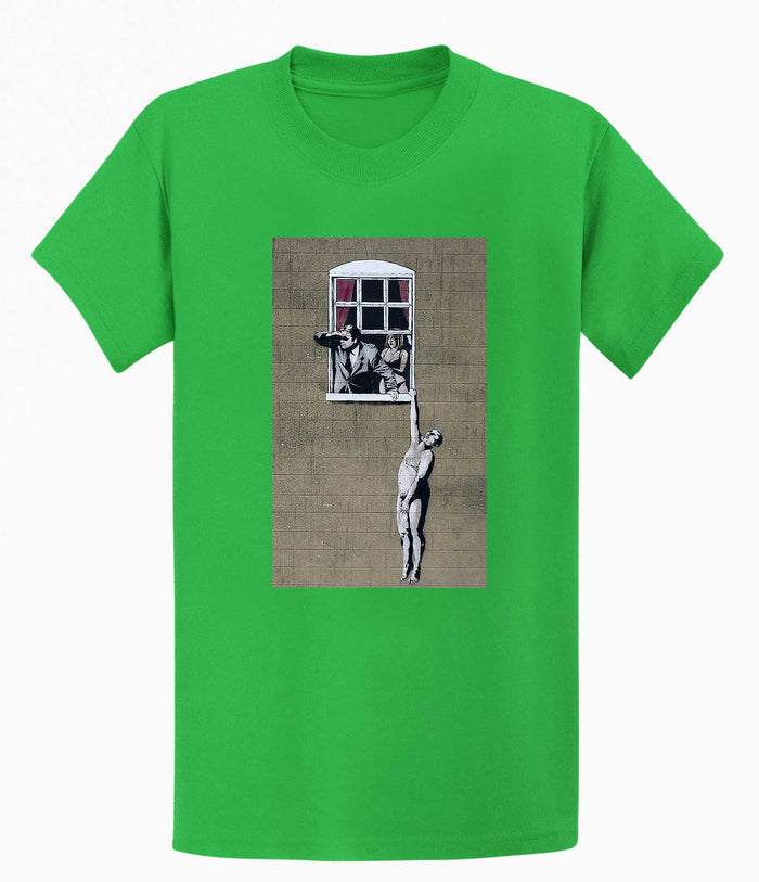 Banksy Men's T-shirt - Naked Man Hanging Banksy-Apparel