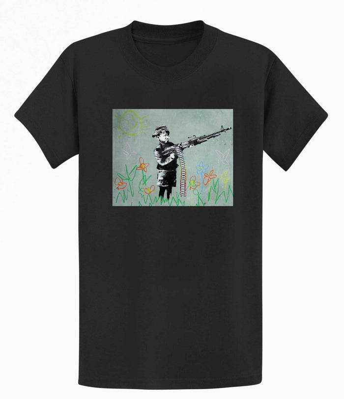 Banksy Unisex T-Shirt - Banksy Boy With machine gun Banksy-Apparel