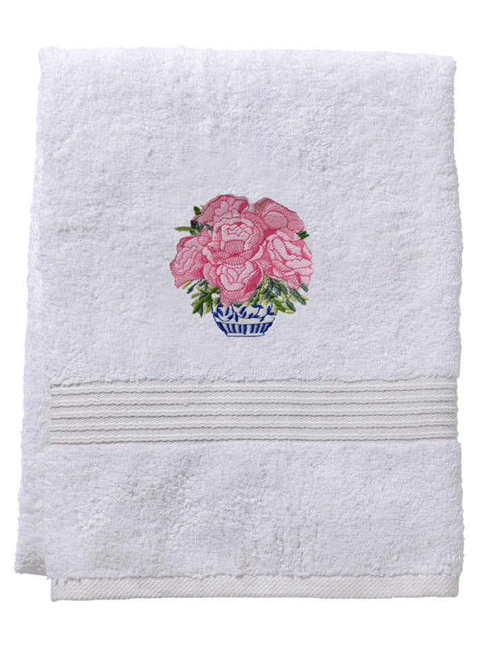 Bath Towel - White Cotton Terry, Embroidered