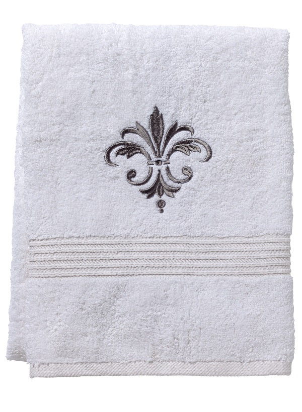 Bath Towel - White Cotton Terry, Embroidered