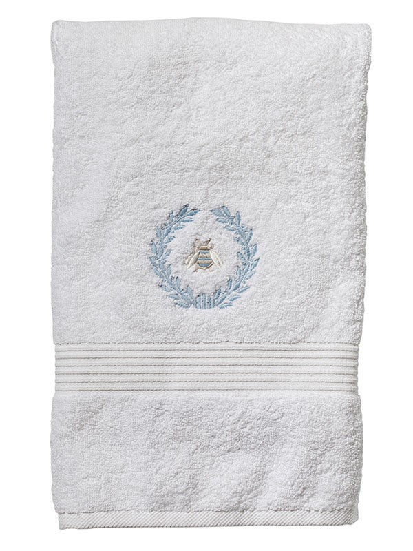 Bath Towel - White Cotton Terry, Embroidered