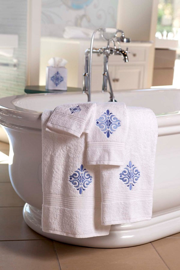 Bath Towel - White Cotton Terry, Embroidered