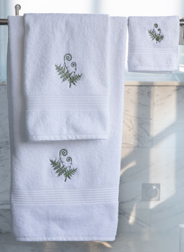 Bath Towel - White Cotton Terry, Embroidered