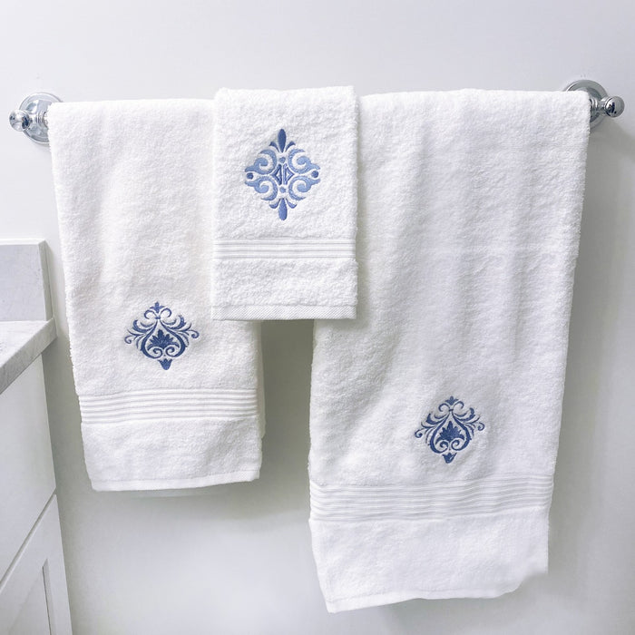 Bath Towel - White Cotton Terry, Embroidered